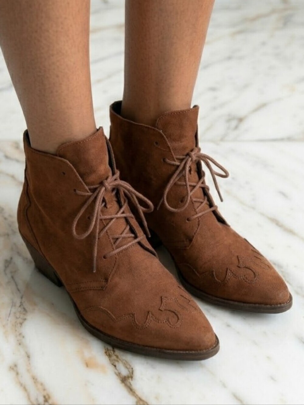 Vintage Spain Western Ellemenno Rincon Leather Suede Booties Size 9 Tan Brown